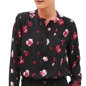 BANANA REPUBLIC (Size XS) Pink Floral Half-Bottom Black Blouse